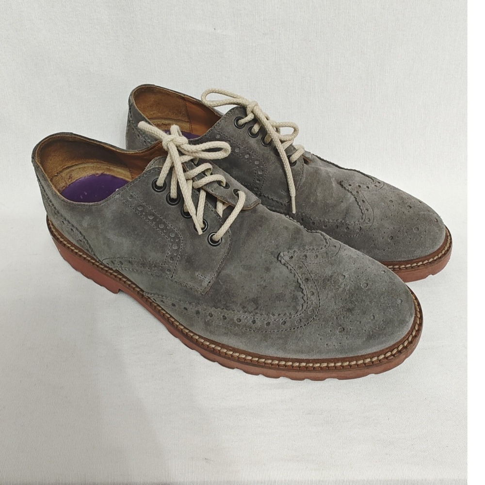 THOMAS DEAN Oxford Shoes Wingtip Brogue Suede Made in Italy Gray Size 10